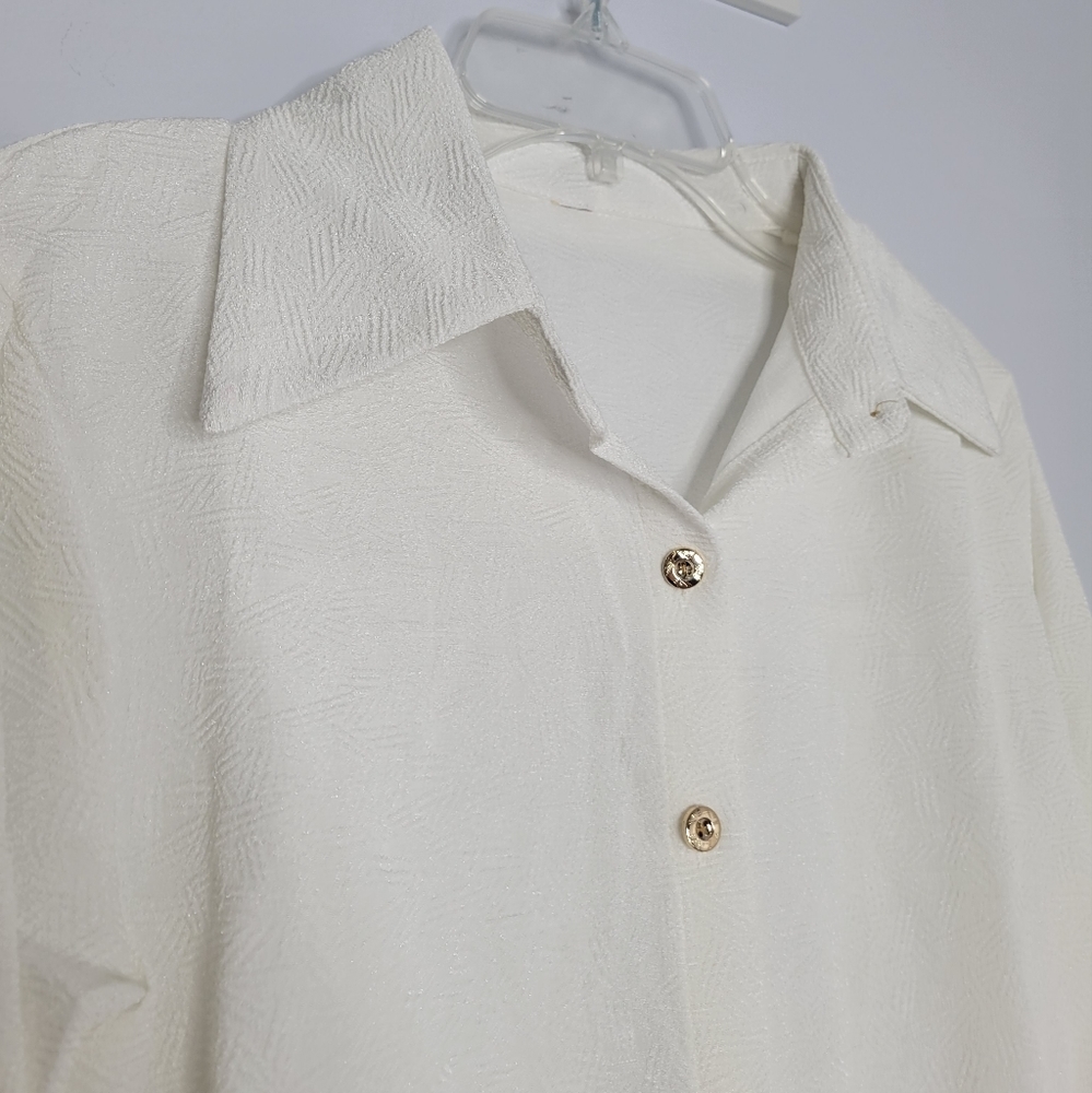 NWT Commense White Abstract Pattern Textured Relaxed Fit Gold Button-Down Shirt - Picture 4 of 8